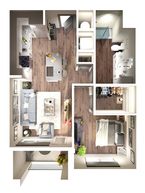 Floor plan for 1 bed, 1 bath, 680 sqft